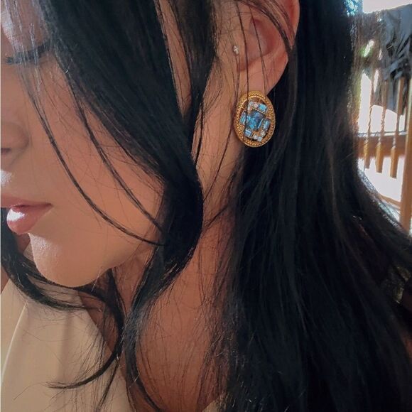 Unique Gold and Blue Earrings - Picture 1 of 5